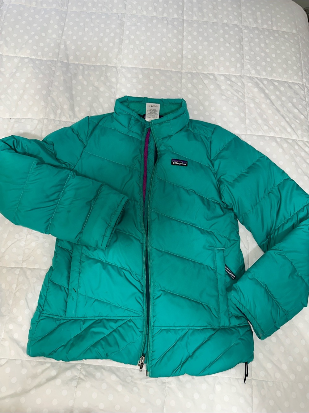 Patagonia Teal Kids Puffy Jacket goose down read all size 10
